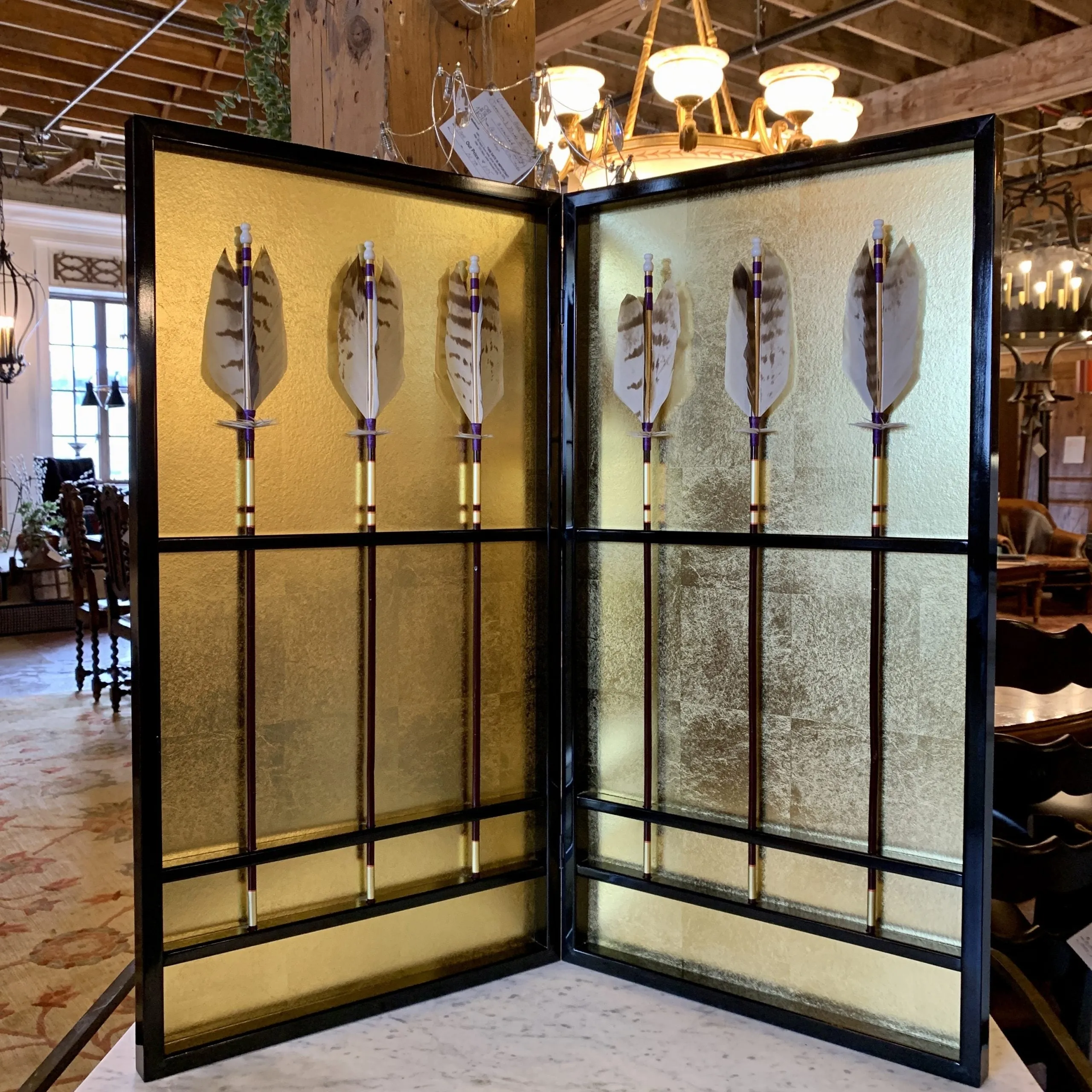 Asian Table Top Screen, Two Panel, Ornamental Arrows