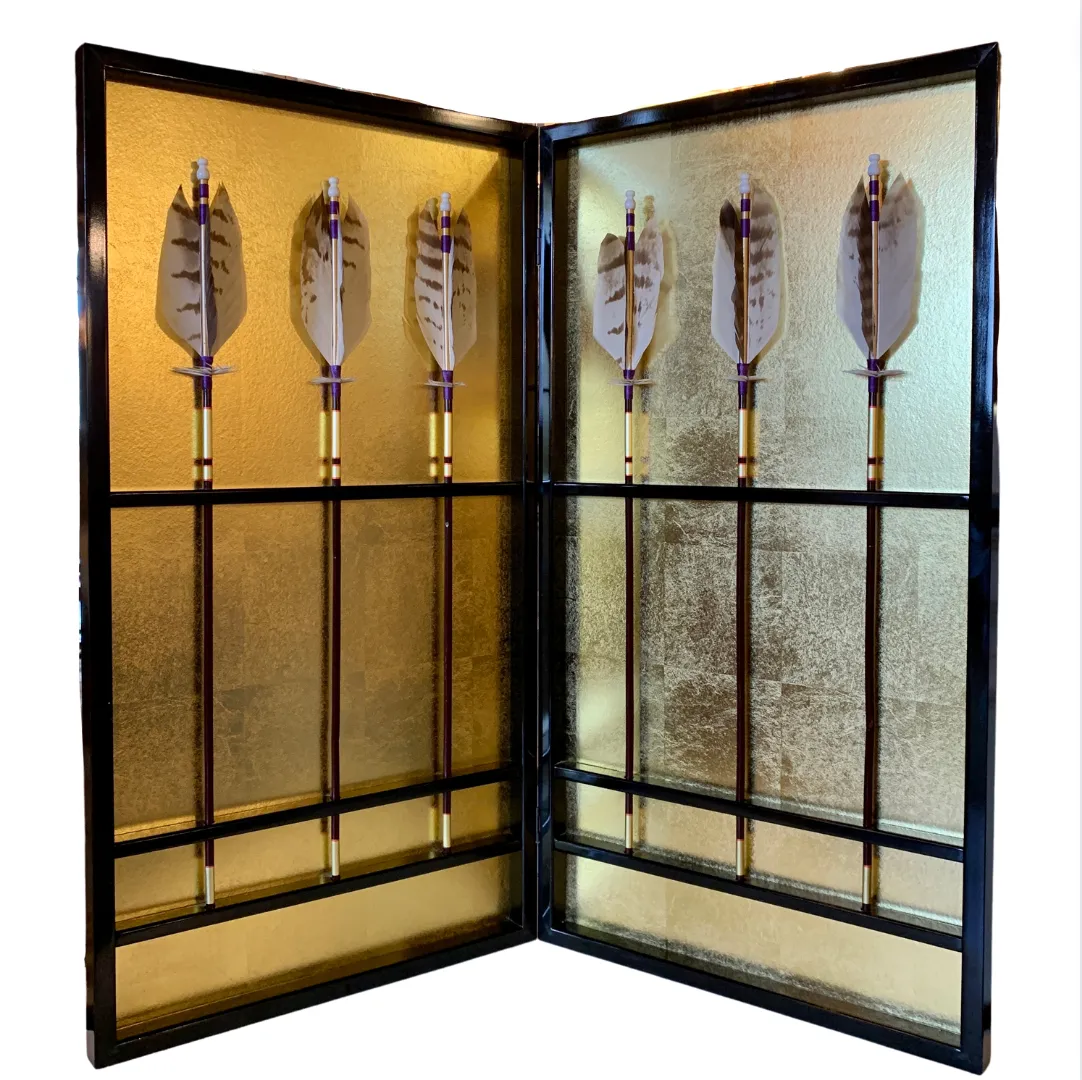 Asian Table Top Screen, Two Panel, Ornamental Arrows