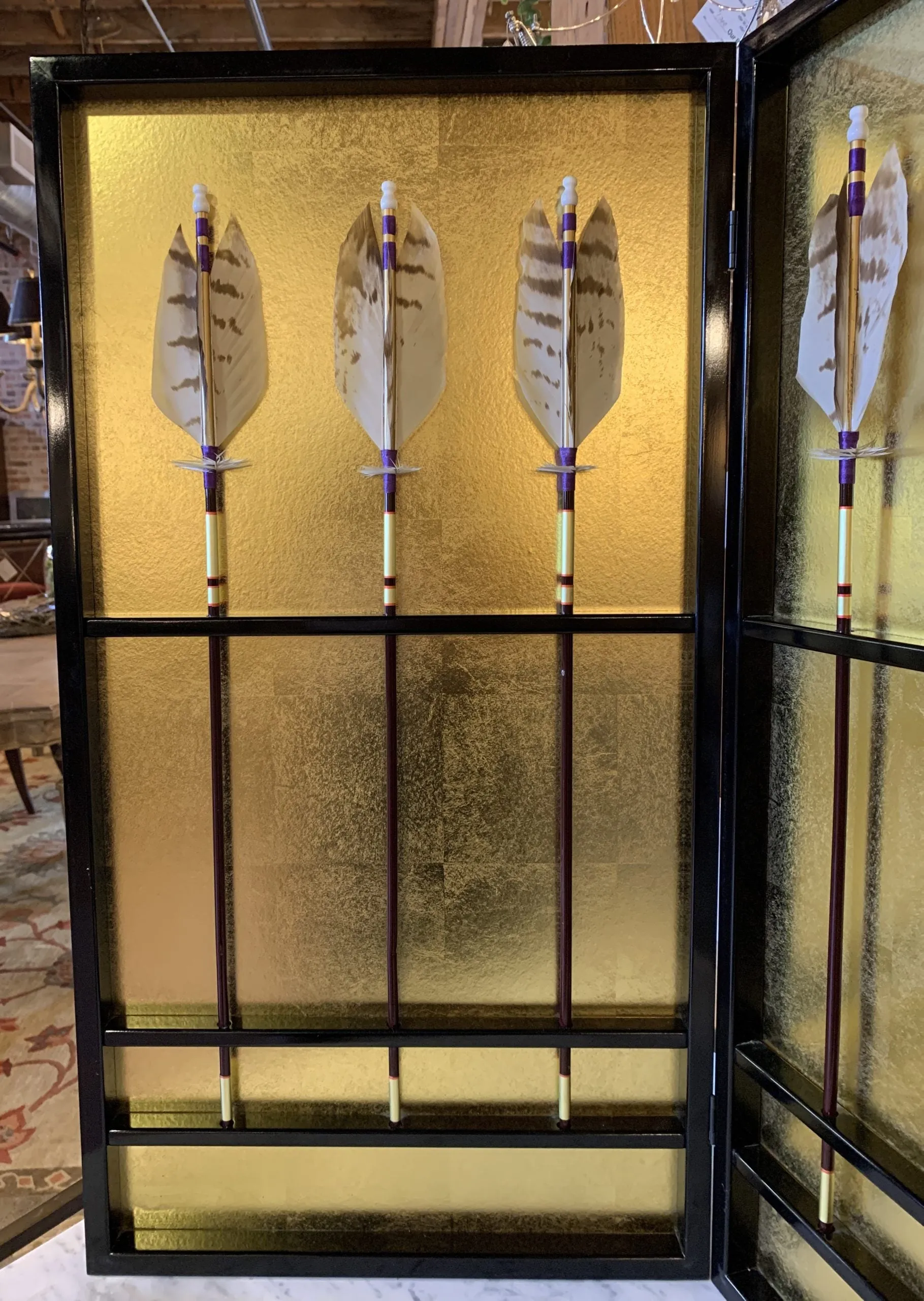 Asian Table Top Screen, Two Panel, Ornamental Arrows