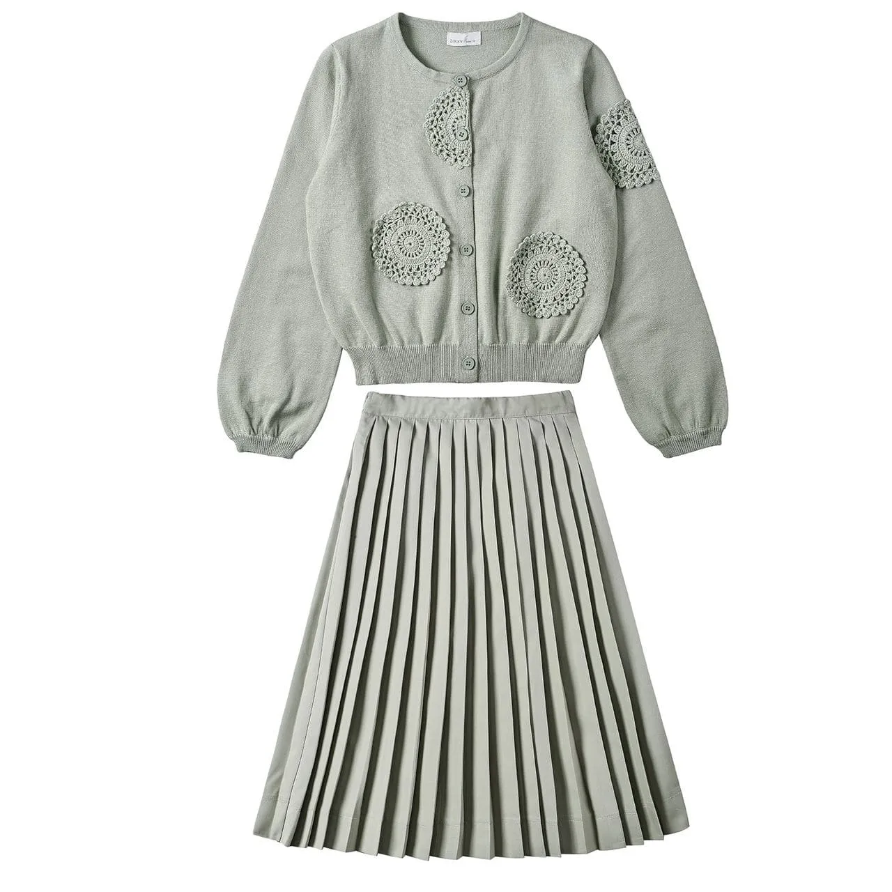 Dinky Girls Teenage 2Pc Knitted Top And Pleated Skirt Mint Green