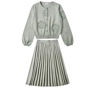 Dinky Girls Teenage 2Pc Knitted Top And Pleated Skirt Mint Green