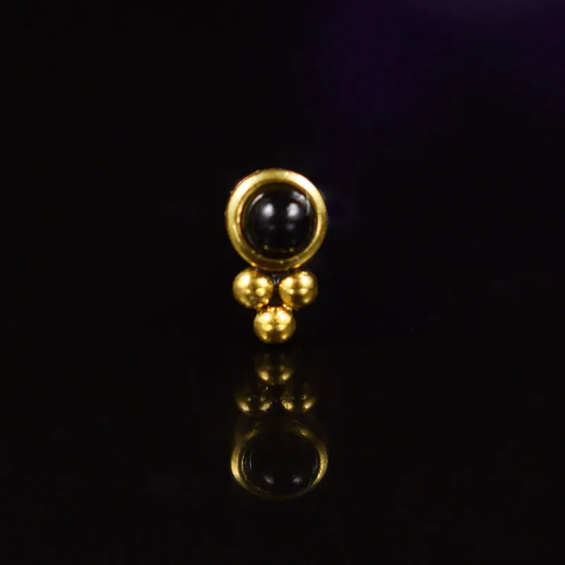 Gold Nose Stud with Onyx Stone