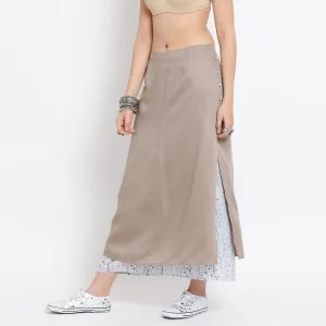 Grey printed viscose double layer long skirt