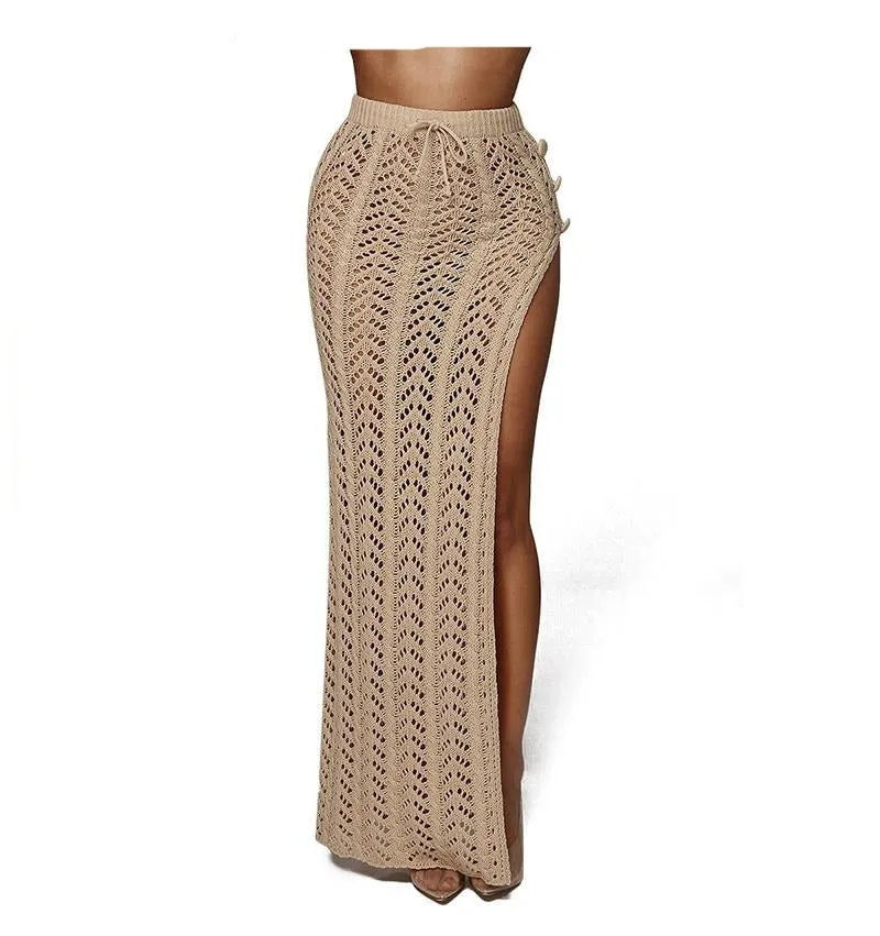 High Slit Crochet Knitted Maxi Skirt