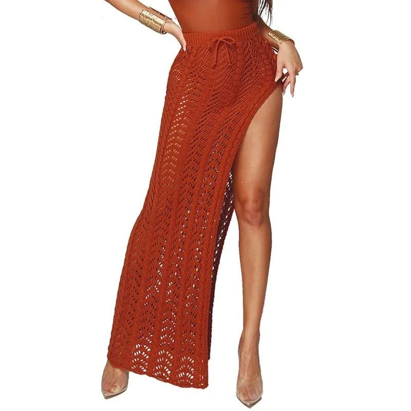 High Slit Crochet Knitted Maxi Skirt