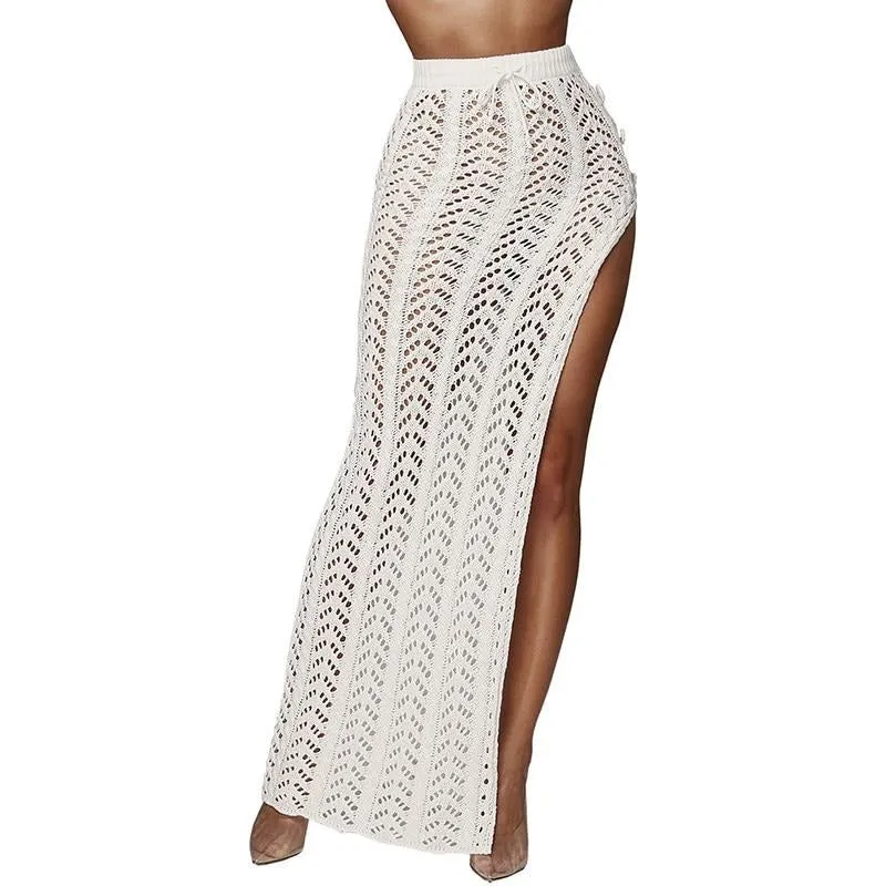 High Slit Crochet Knitted Maxi Skirt