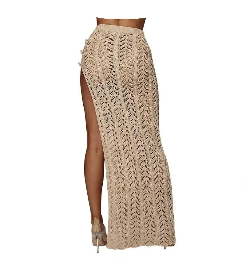 High Slit Crochet Knitted Maxi Skirt