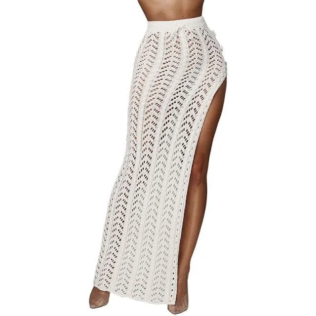 High Slit Crochet Knitted Maxi Skirt