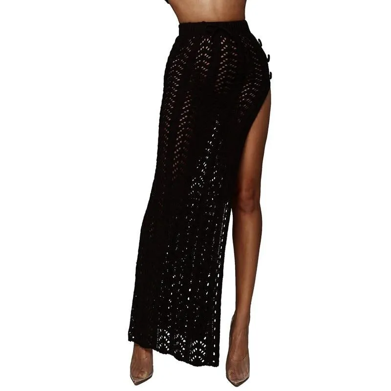 High Slit Crochet Knitted Maxi Skirt