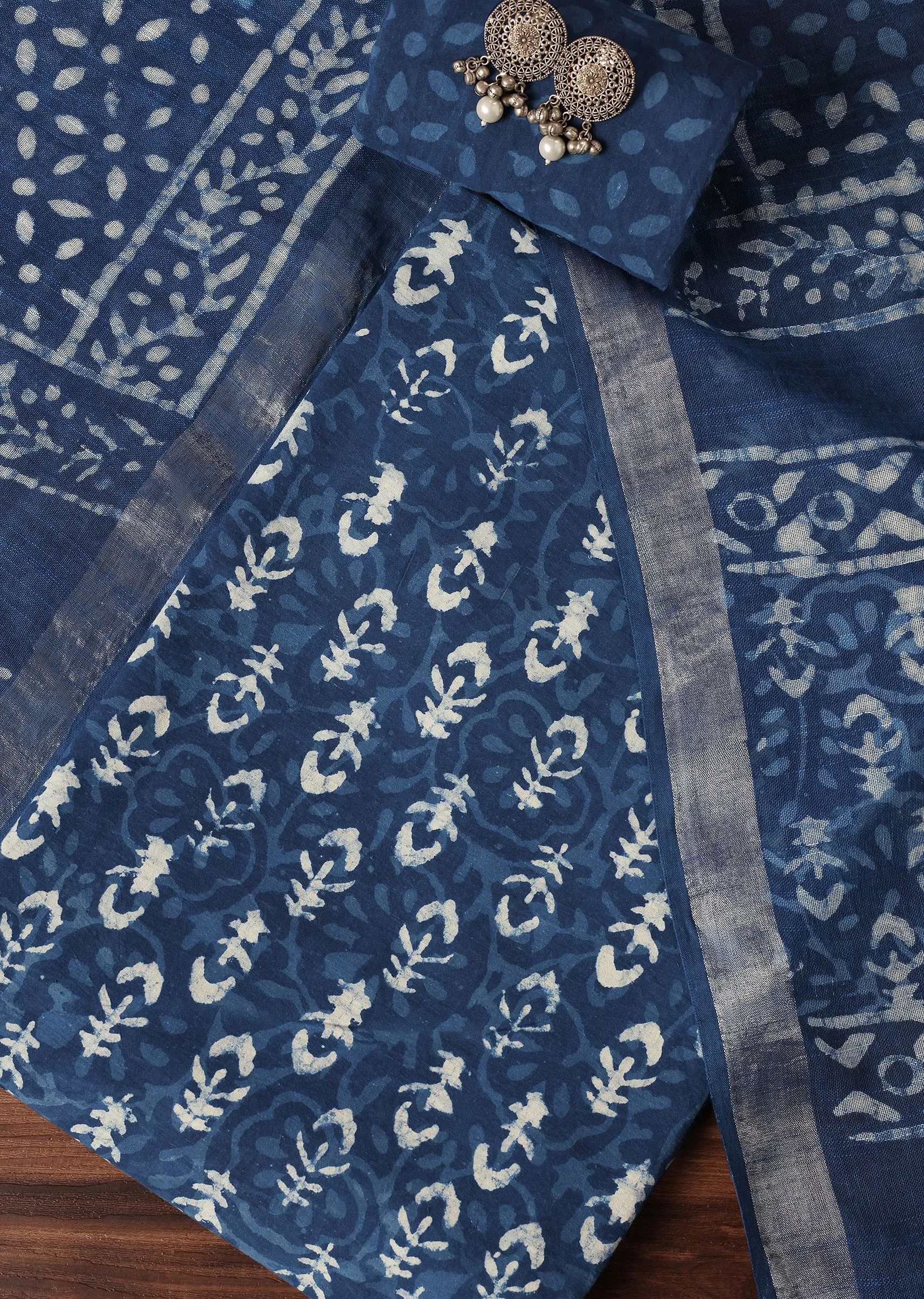 Indigo Batik Hand Block Printed Breathable Cotton Dress Material