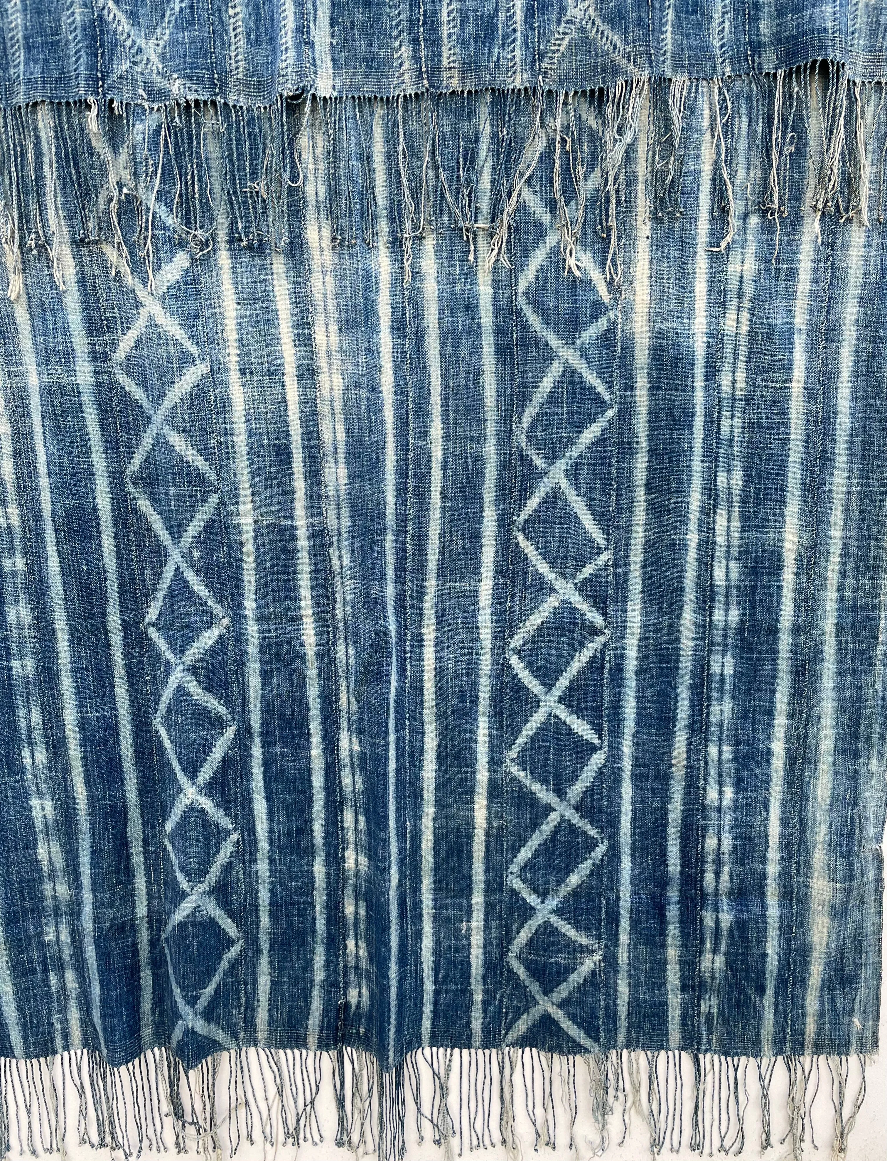 Indigo Fabric, Handwoven Faded Blue Cotton Textile, Vintage African Indigo, Tribal Cloth Hand Dyed