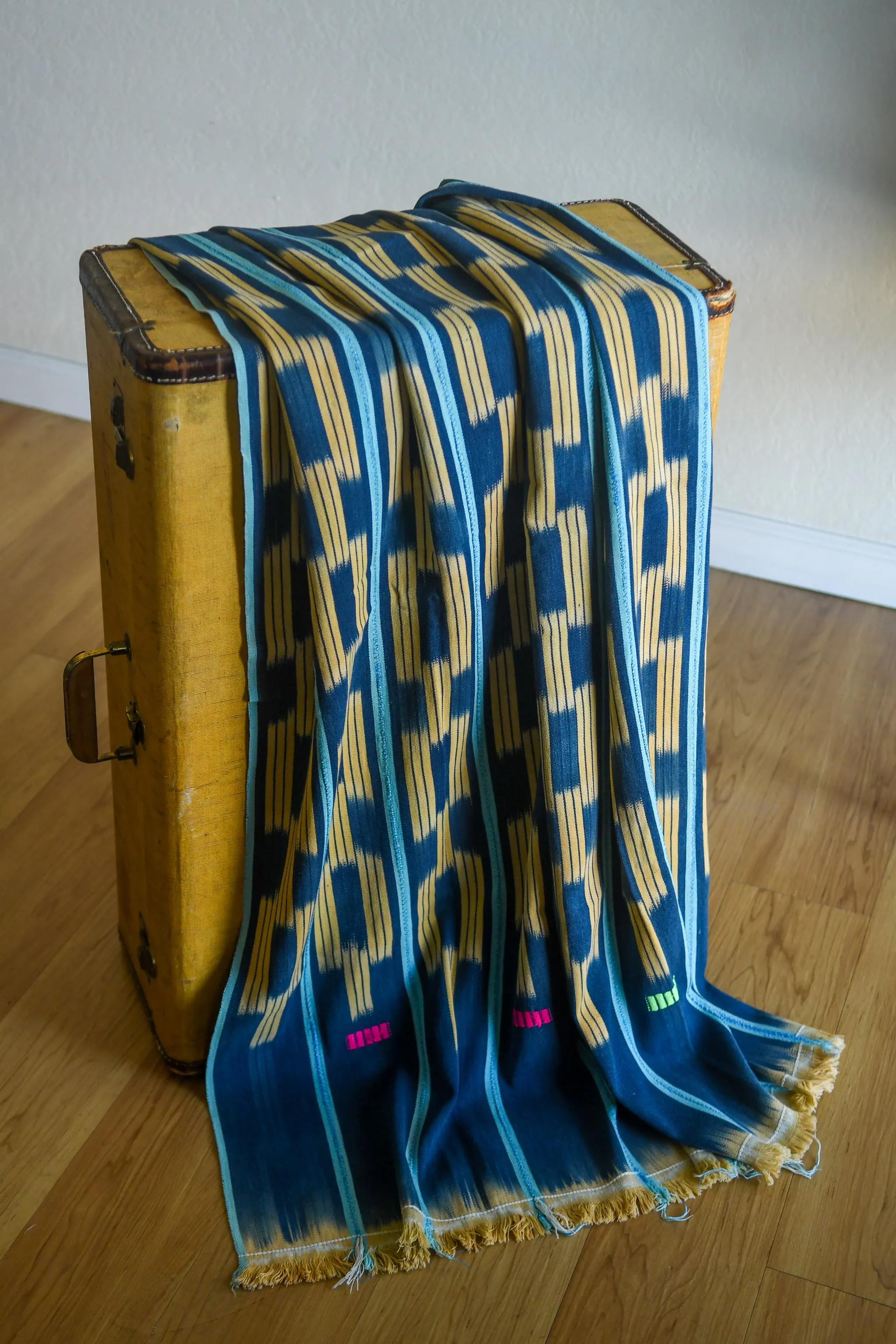 Indigo Tie Dyed Ikat Fabric,  Vintage African Baule Cotton Textile