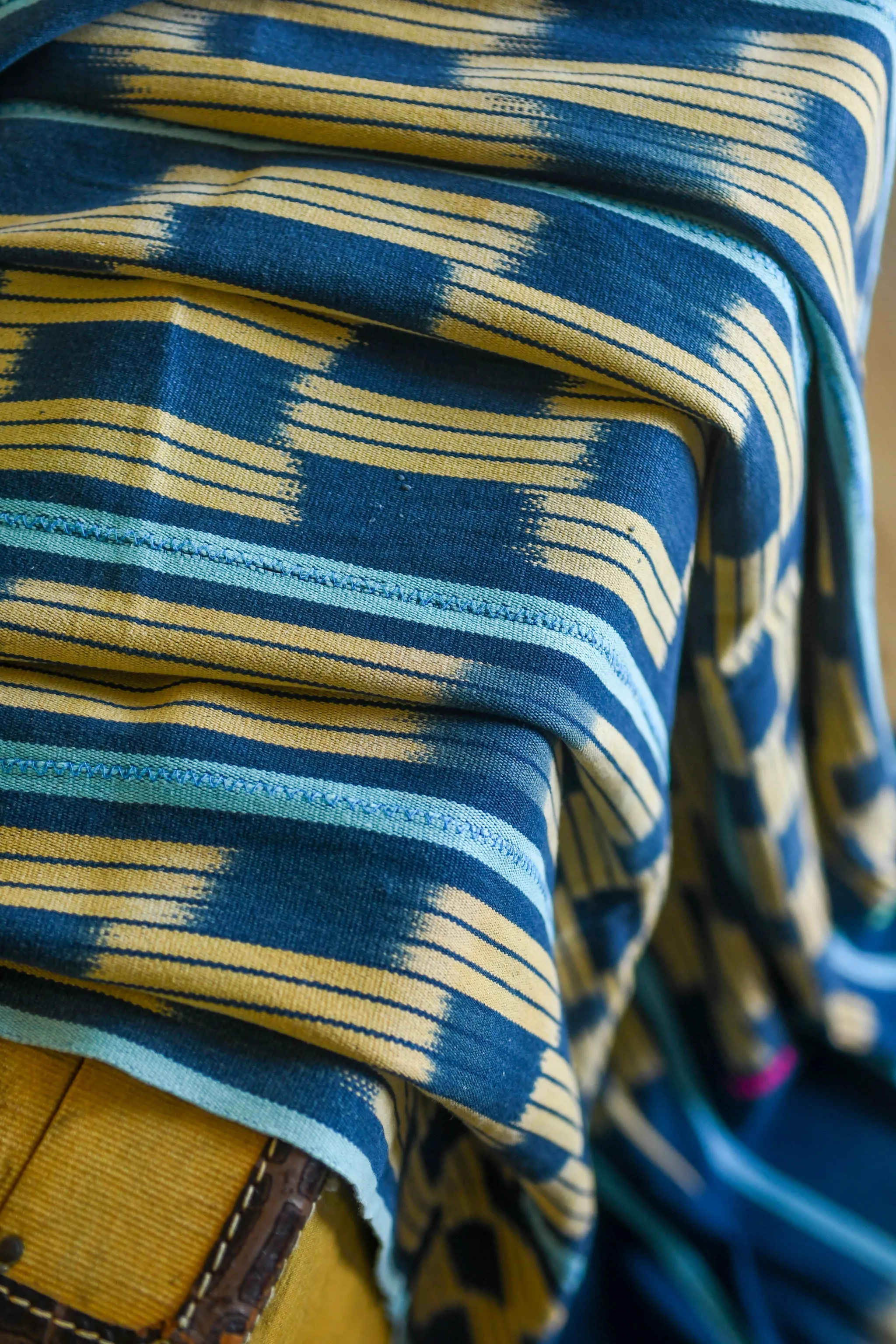 Indigo Tie Dyed Ikat Fabric,  Vintage African Baule Cotton Textile
