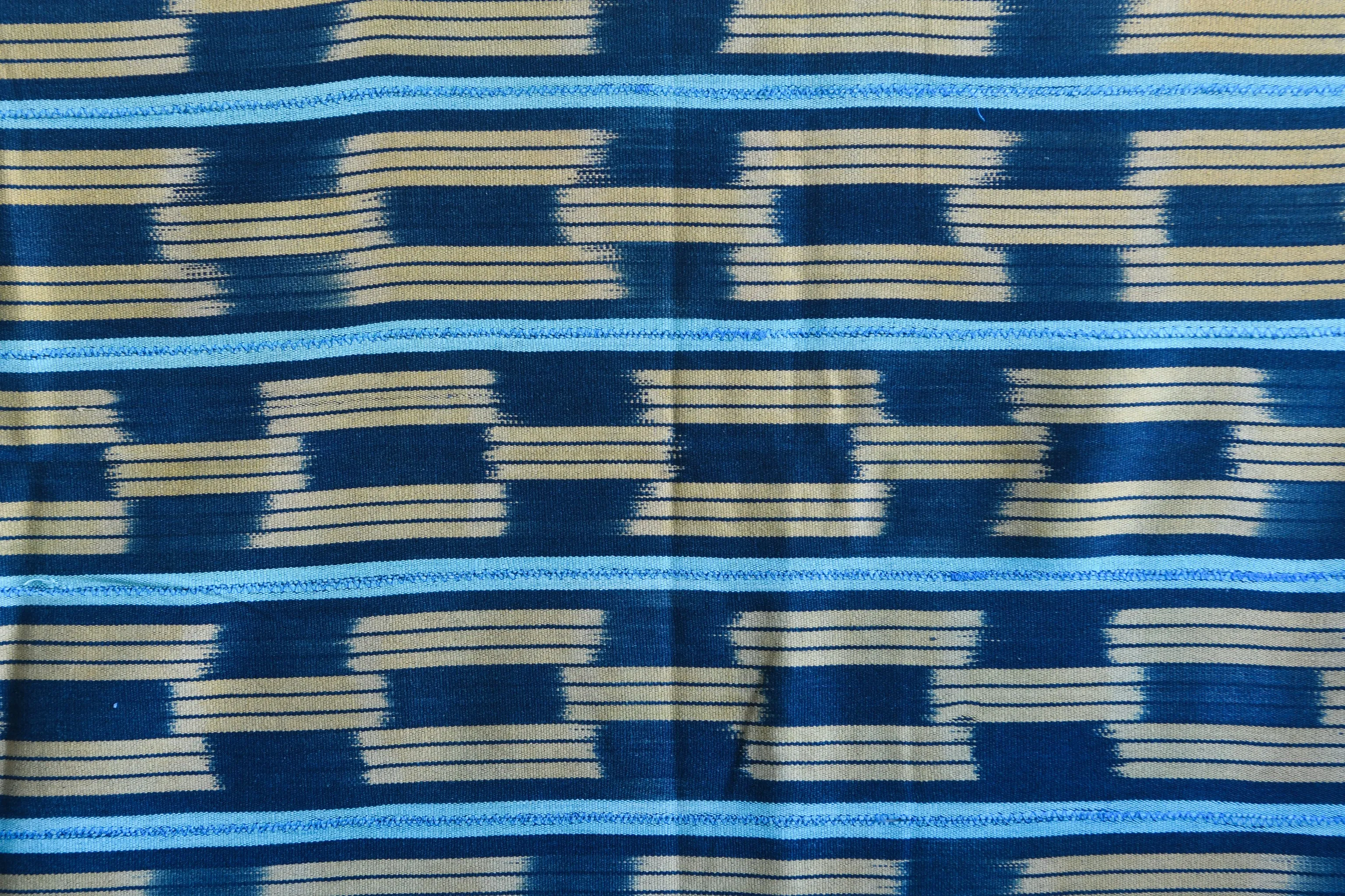 Indigo Tie Dyed Ikat Fabric,  Vintage African Baule Cotton Textile