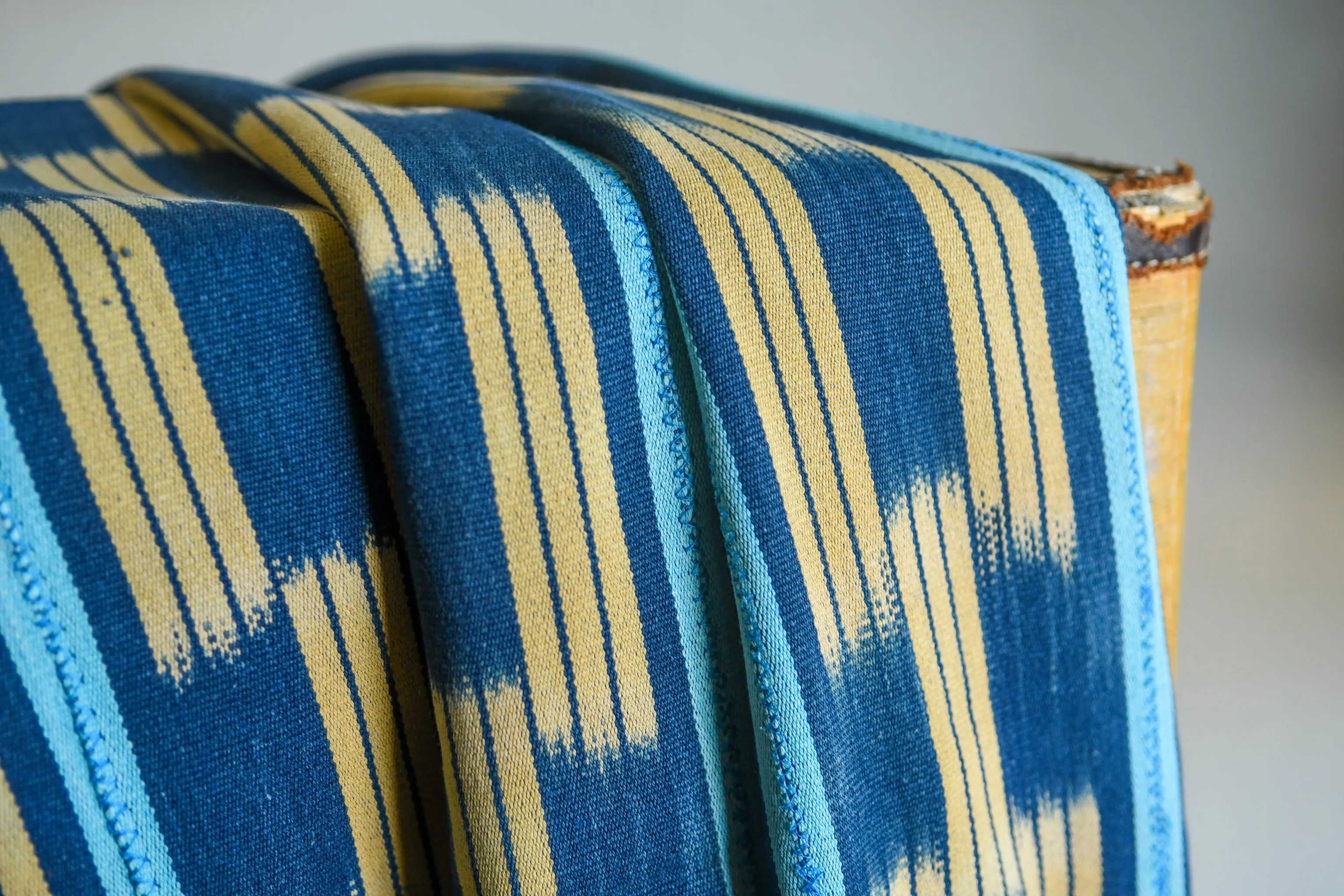 Indigo Tie Dyed Ikat Fabric,  Vintage African Baule Cotton Textile