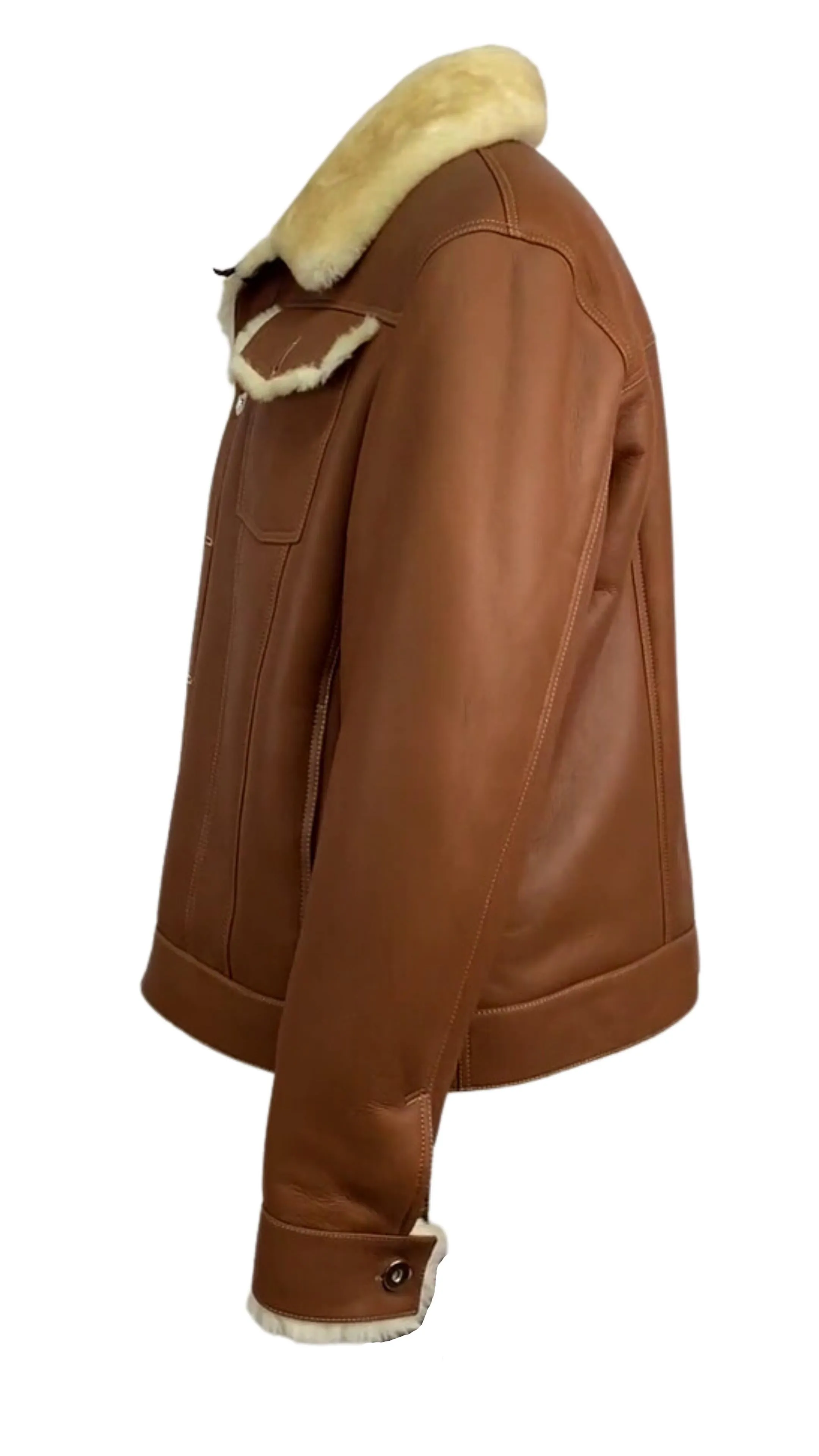 Men's Tan Color Denim Shearling Jacket Style # 2023