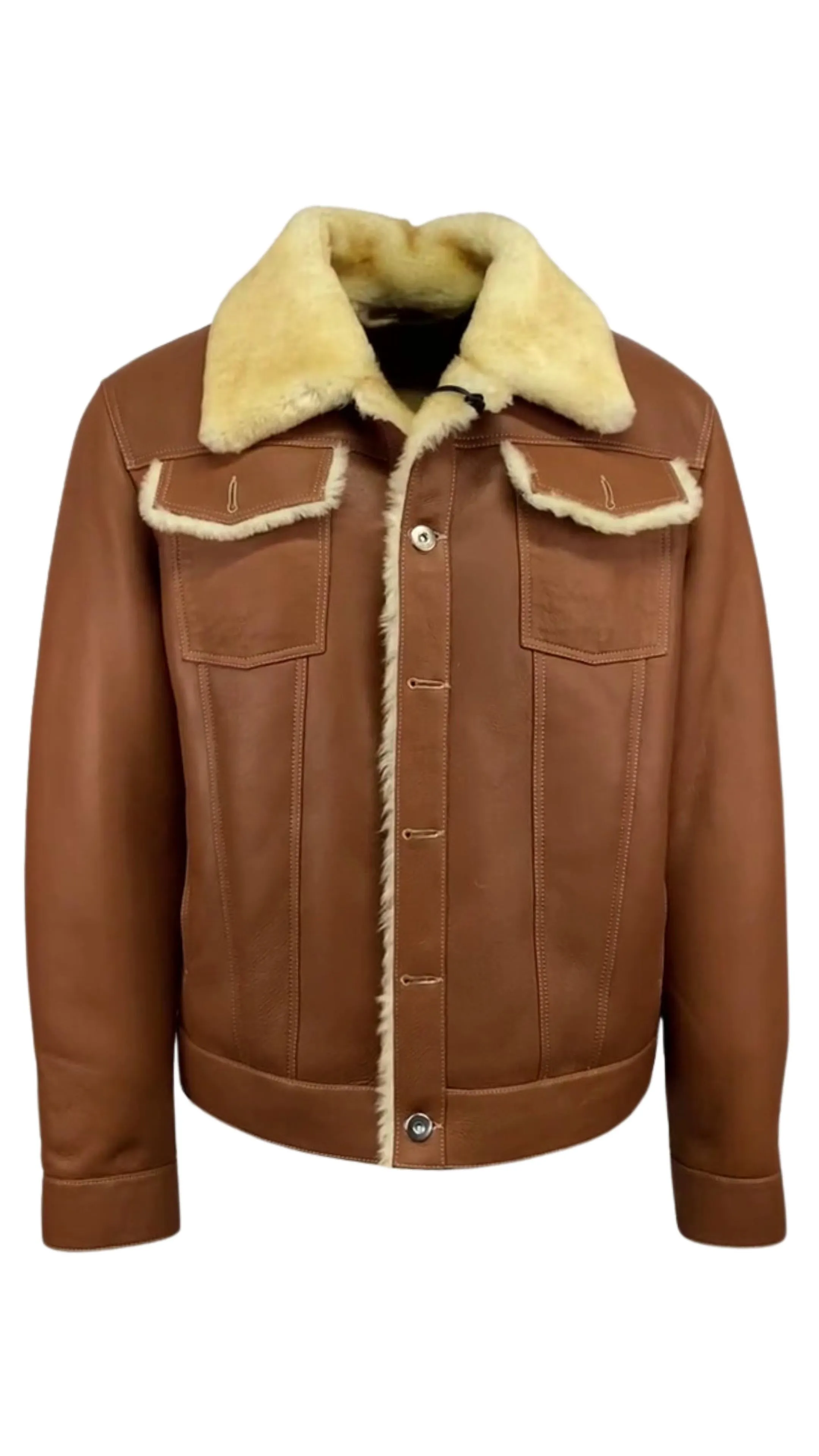 Men's Tan Color Denim Shearling Jacket Style # 2023