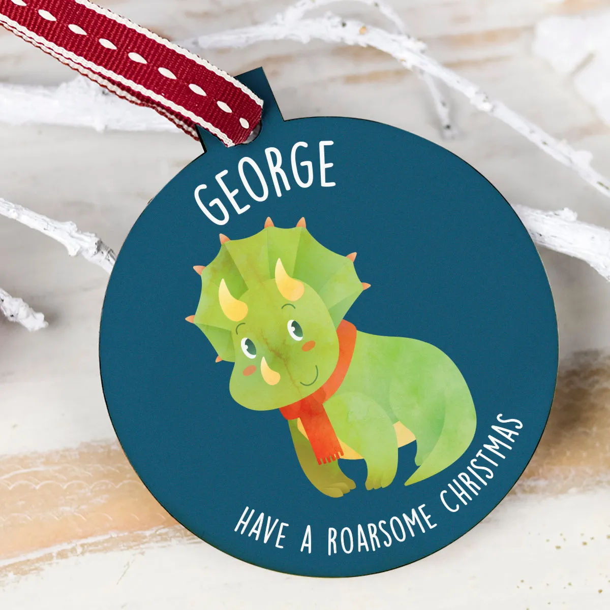 Personalised 'Roarsome Christmas' Triceratops Bauble