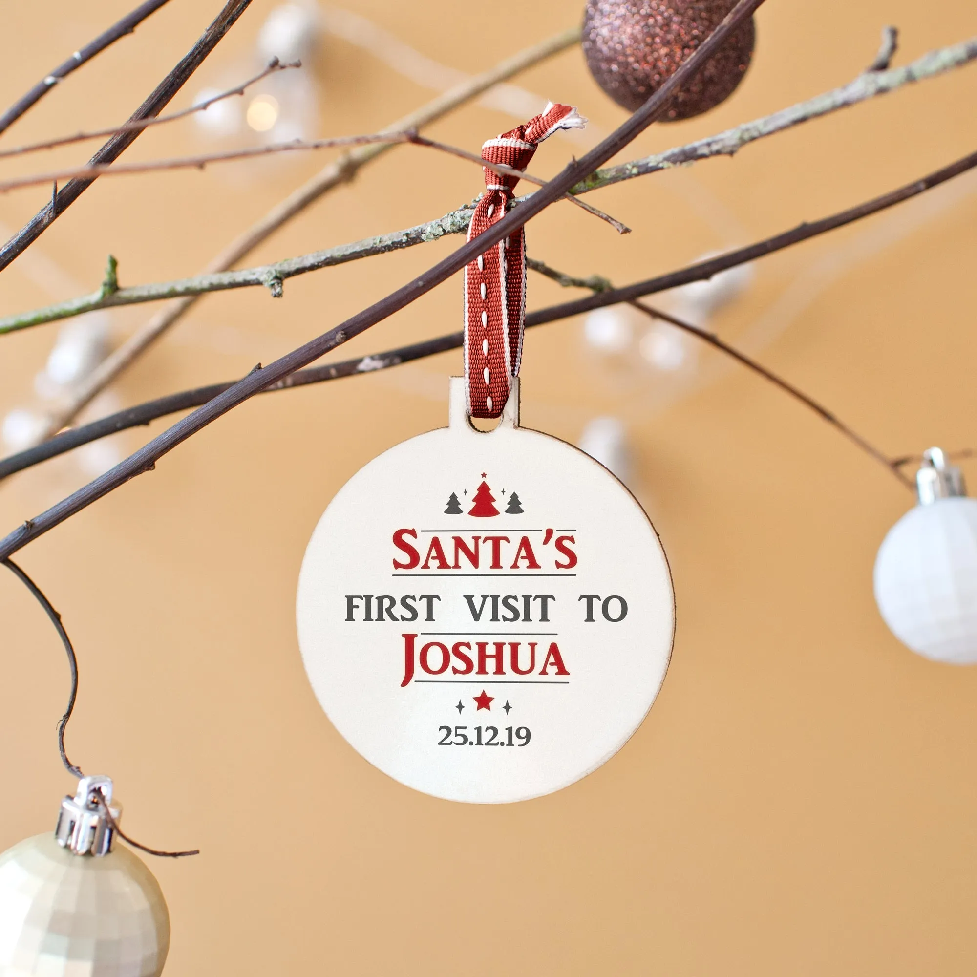 Personalised 'Santa's First Visit' Christmas Bauble