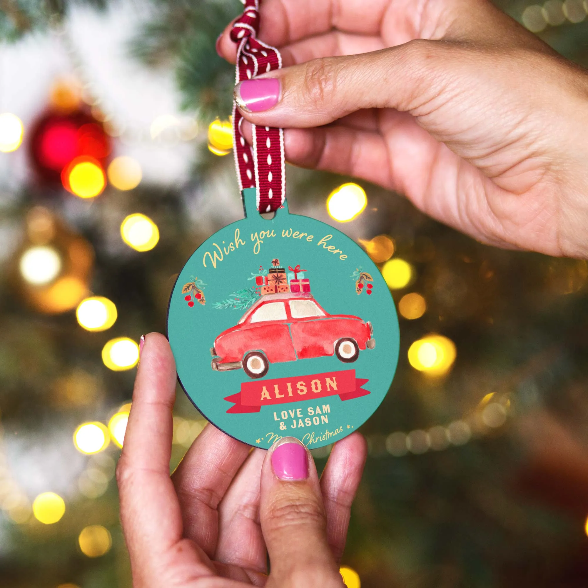 Personalised 'Wish You Were Here' Christmas Bauble