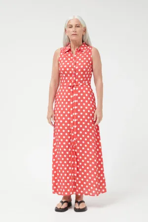 Polka Dots Red Midi Shirt Dress