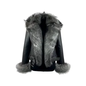 Silver Fox Trimmed Women's Shearling Jacket  Style# 5015