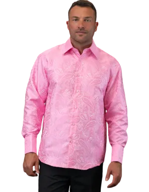 Statement Men's Pink Long Sleeve French Cuff Shirt with Cufflink Regular-Fit