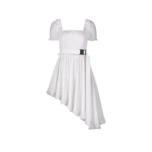 Three Quarters White Bubble Sleeve Dress
