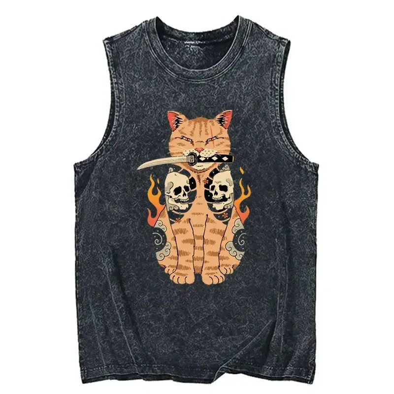 Tokyo-Tiger Catana Cat Skull Tattooed Samurai Tank
