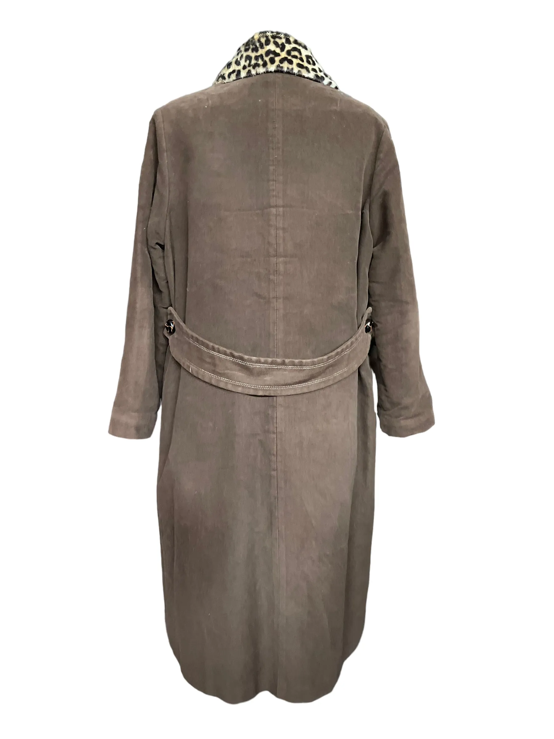 Vintage 1960s Lanson Brown Coat with Leopard Fur Collar SZ M-L
