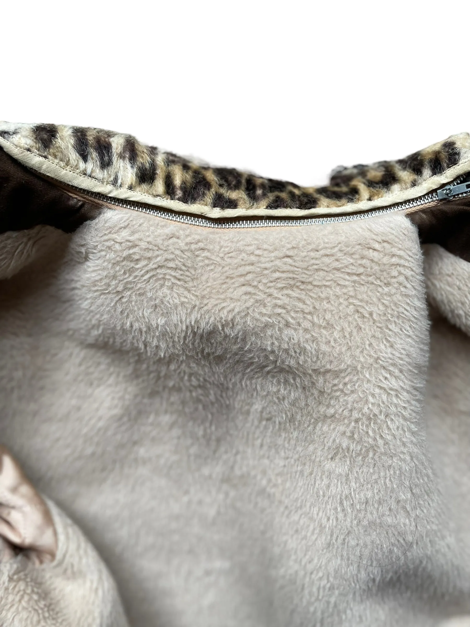 Vintage 1960s Lanson Brown Coat with Leopard Fur Collar SZ M-L