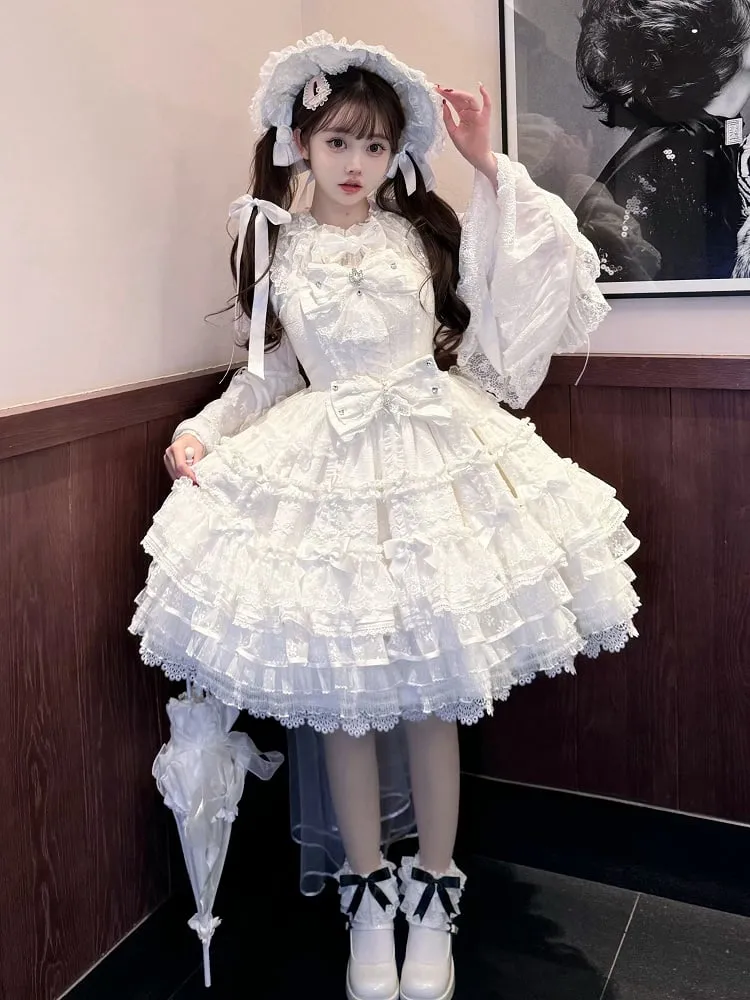 White Layered Skirt Shiro Hanayome Dress Sweet Hime Lolita Jumper Skirt with Removable Bows